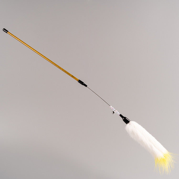 FUREVER365 TM-01 Colorful Rabbit Fur Teaser - High-Elasticity Steel Wire Squeaky Bell Cat Wand Toy