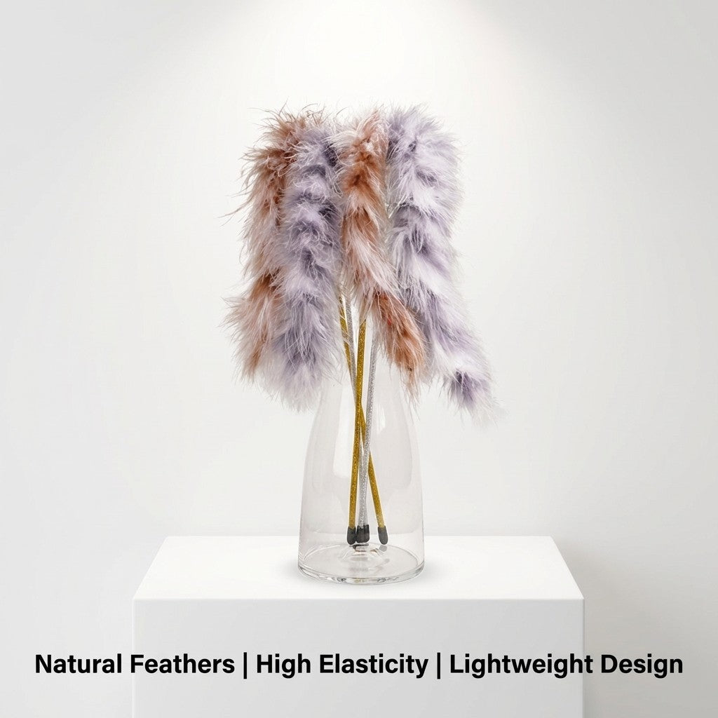 FUREVER365 TM-26 Turkey Feather Cat Teaser-Durable PVC Wand High-Elasticity Steel Wire Bouncing Toy