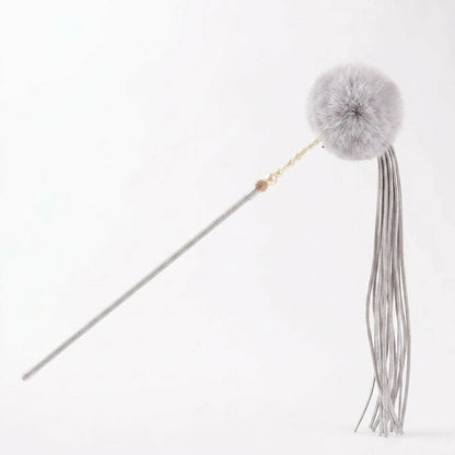 FUREVER365 TM-08 Rabbit Fur Ball & Tassel Cat Teaser - Durable PVC Wand Bouncing Elastic Toy