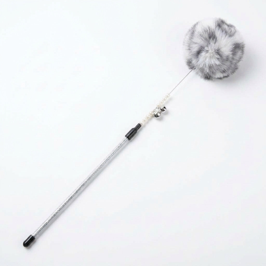 FUREVER365 TM-02Rabbit Fur Ball Cat Teaser - Extra Long Wand High-Elasticity Steel Wire Bouncing Toy