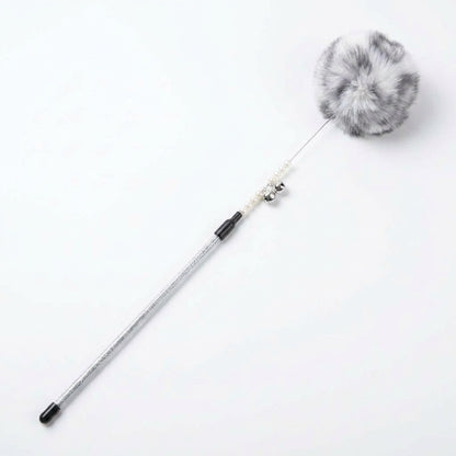 FUREVER365 TM-02Rabbit Fur Ball Cat Teaser - Extra Long Wand High-Elasticity Steel Wire Bouncing Toy