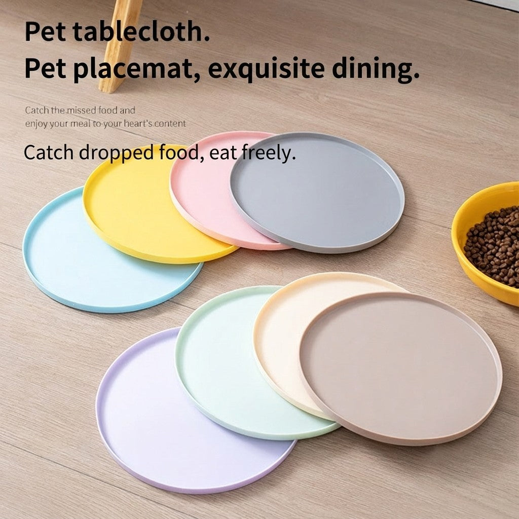 Round Silicone Pet Placemat Waterproof Anti-Slip Food Bowl Mat Leak-Proof Easy Clean Alas Makan Kucing
