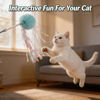 FUREVER365 TM-08 Rabbit Fur Ball & Tassel Cat Teaser - Durable PVC Wand Bouncing Elastic Toy