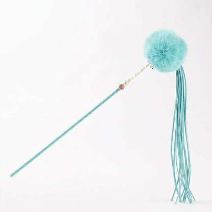 FUREVER365 TM-08 Rabbit Fur Ball & Tassel Cat Teaser - Durable PVC Wand Bouncing Elastic Toy