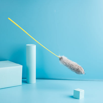 FUREVER365 TM-10 Rabbit Fur Ball Cat Teaser - Durable PVC Wand Wire Interaction Toy