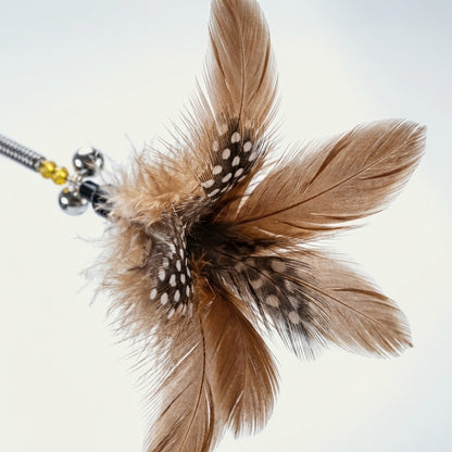 FUREVER365 YM-35 Spring Feather Cat Teaser-High-Elasticity Steel Wire Wand with Bell Interactive Toy