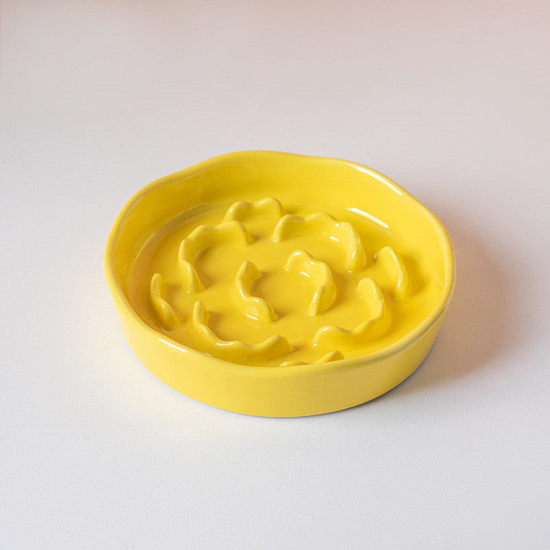 Ceramic Slow Feeder Cat Bowl Anti-Choke Dog Bowl Neck Protection Anti-Vomiting Elevated Pet Bowl