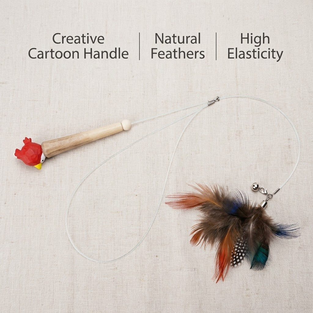 FUREVER365 YM-31 Creative Handle Cat Teaser - Ergonomic Grip High-Elasticity Steel Wire Feather Toy