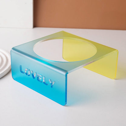 French Style Gradient Ceramic Cat Bowl Aesthetic Acrylic Elevated Stand Anti-Black Chin UFO Pet Plate