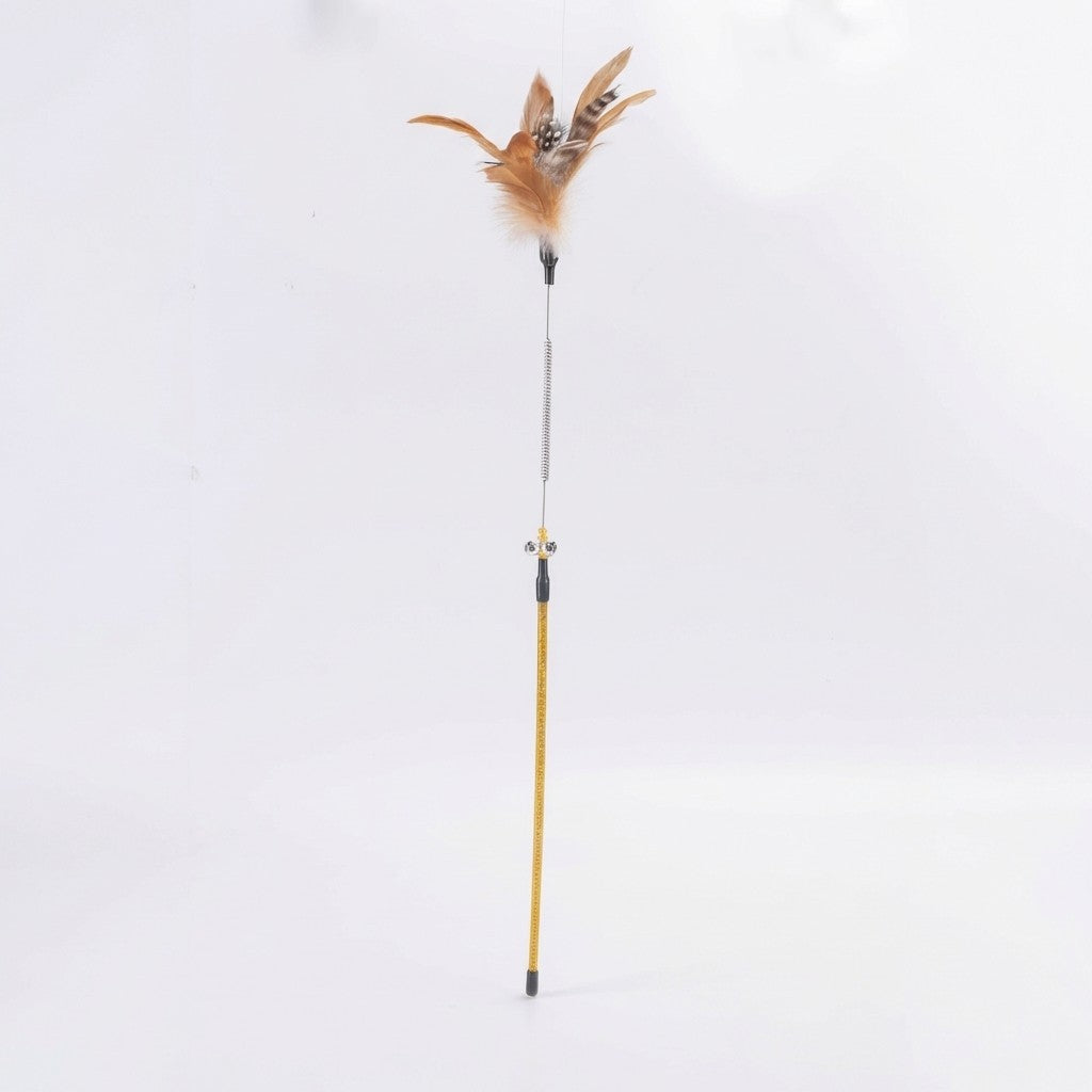 FUREVER365 YM-35 Spring Feather Cat Teaser-High-Elasticity Steel Wire Wand with Bell Interactive Toy
