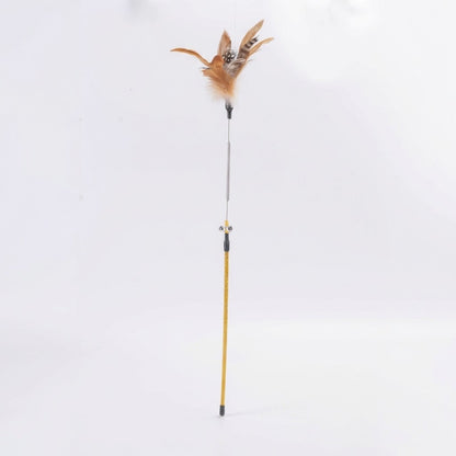 FUREVER365 YM-35 Spring Feather Cat Teaser-High-Elasticity Steel Wire Wand with Bell Interactive Toy
