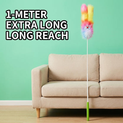 FUREVER365 100cm Rainbow Cat Teaser Wand - Extra Long Flexible Rod with Soft Squeaky Rainbow Tail