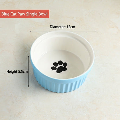 Kitten Specialized Ceramic Pet Bowl Anti-Black Chin Food Water Basin with Bamboo Stand Mangkuk Kucing