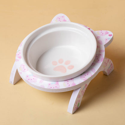 Elevated Ceramic Cat Bowl Tilted Neck Protection Double Bowl Anti-Black Chin Dog Food Water Feeder