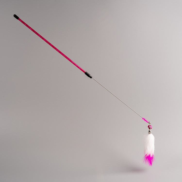 FUREVER365 TM-01 Colorful Rabbit Fur Teaser - High-Elasticity Steel Wire Squeaky Bell Cat Wand Toy