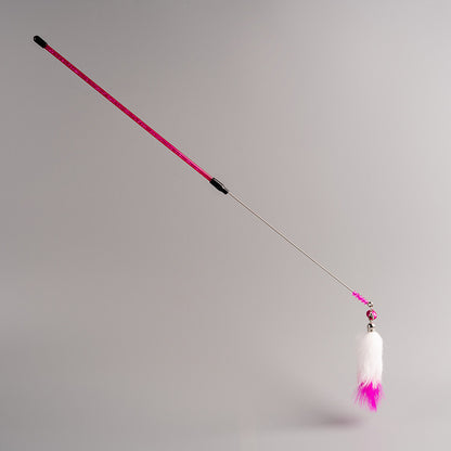 FUREVER365 TM-01 Colorful Rabbit Fur Teaser - High-Elasticity Steel Wire Squeaky Bell Cat Wand Toy