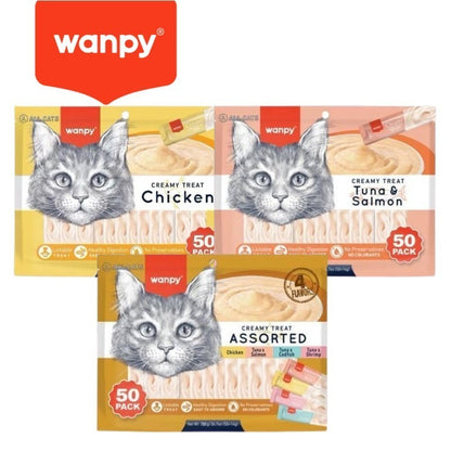 WANPY Creamy Lickable Treats for Cats 700g (14g x 50 Pcs)
