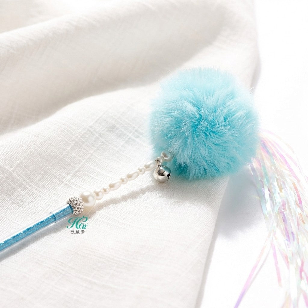 FUREVER365 TM-08 Rabbit Fur Ball & Tassel Cat Teaser - Durable PVC Wand Bouncing Elastic Toy