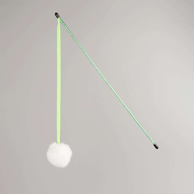 FUREVER365 TM-27 Ribbon Rabbit Fur Ball Cat Teaser - Durable PVC Wand Stylish Interactive Toy