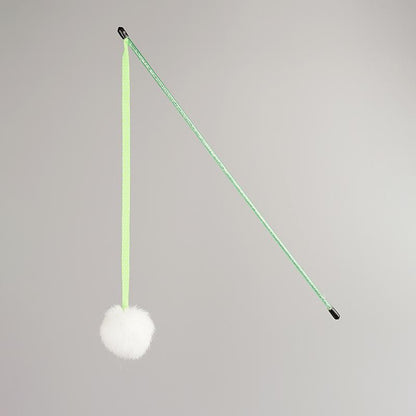 FUREVER365 TM-27 Ribbon Rabbit Fur Ball Cat Teaser - Durable PVC Wand Stylish Interactive Toy