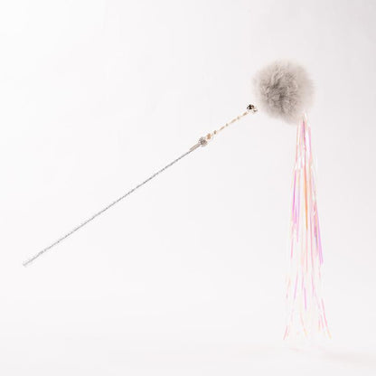 FUREVER365 TM-08 Rabbit Fur Ball & Tassel Cat Teaser - Durable PVC Wand Bouncing Elastic Toy