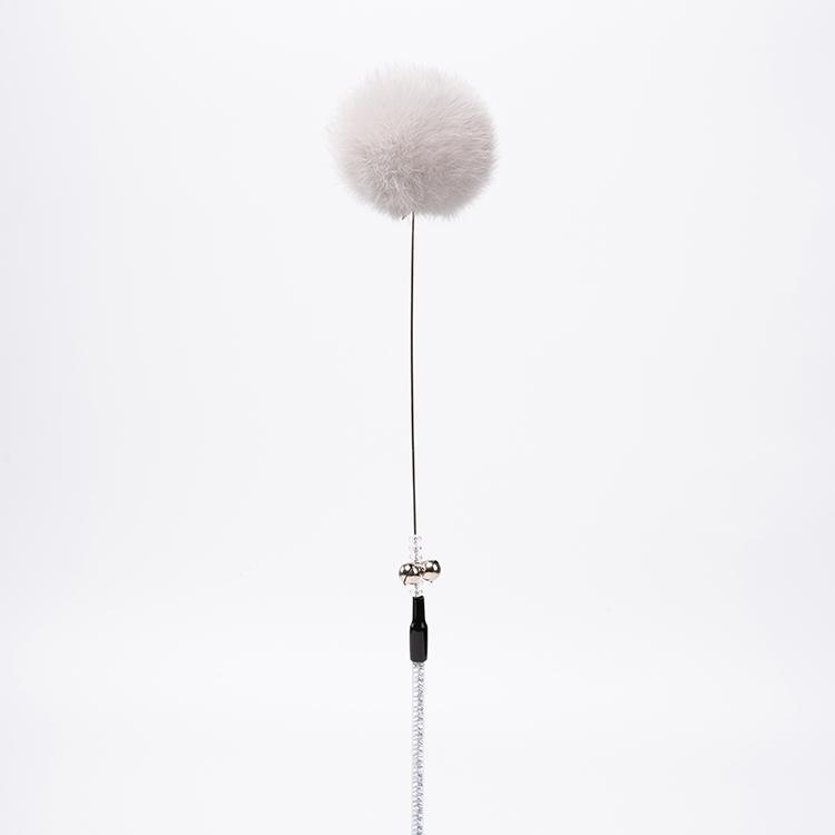 FUREVER365 TM-22 Rabbit Fur Ball Cat Teaser - Agile Short Wand High-Elasticity Steel Wire Toy