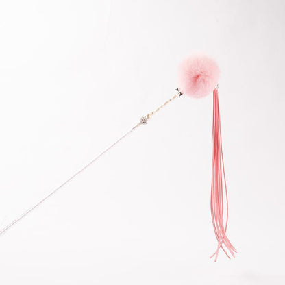 FUREVER365 TM-08 Rabbit Fur Ball & Tassel Cat Teaser - Durable PVC Wand Bouncing Elastic Toy