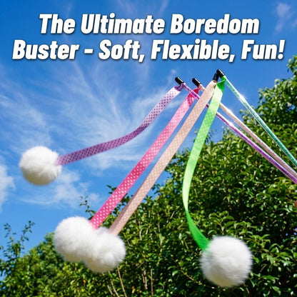 FUREVER365 TM-27 Ribbon Rabbit Fur Ball Cat Teaser - Durable PVC Wand Stylish Interactive Toy