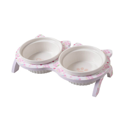Elevated Ceramic Cat Bowl Tilted Neck Protection Double Bowl Anti-Black Chin Dog Food Water Feeder