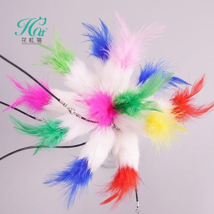 FUREVER365 TM-09 Rabbit Fur Wheat Ear Cat Teaser - Elastic Bouncing Rope Short Wand Interactive Toy