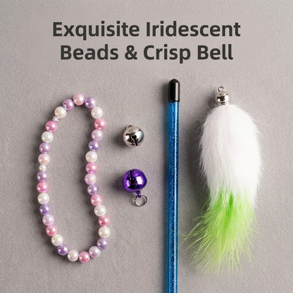 FUREVER365 TM-01 Colorful Rabbit Fur Teaser - High-Elasticity Steel Wire Squeaky Bell Cat Wand Toy