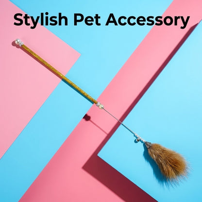 FUREVER365 HM-06 Premium Fox Fur Cat Teaser - Extra Fluffy Solid Wood Wand Bouncing Toy