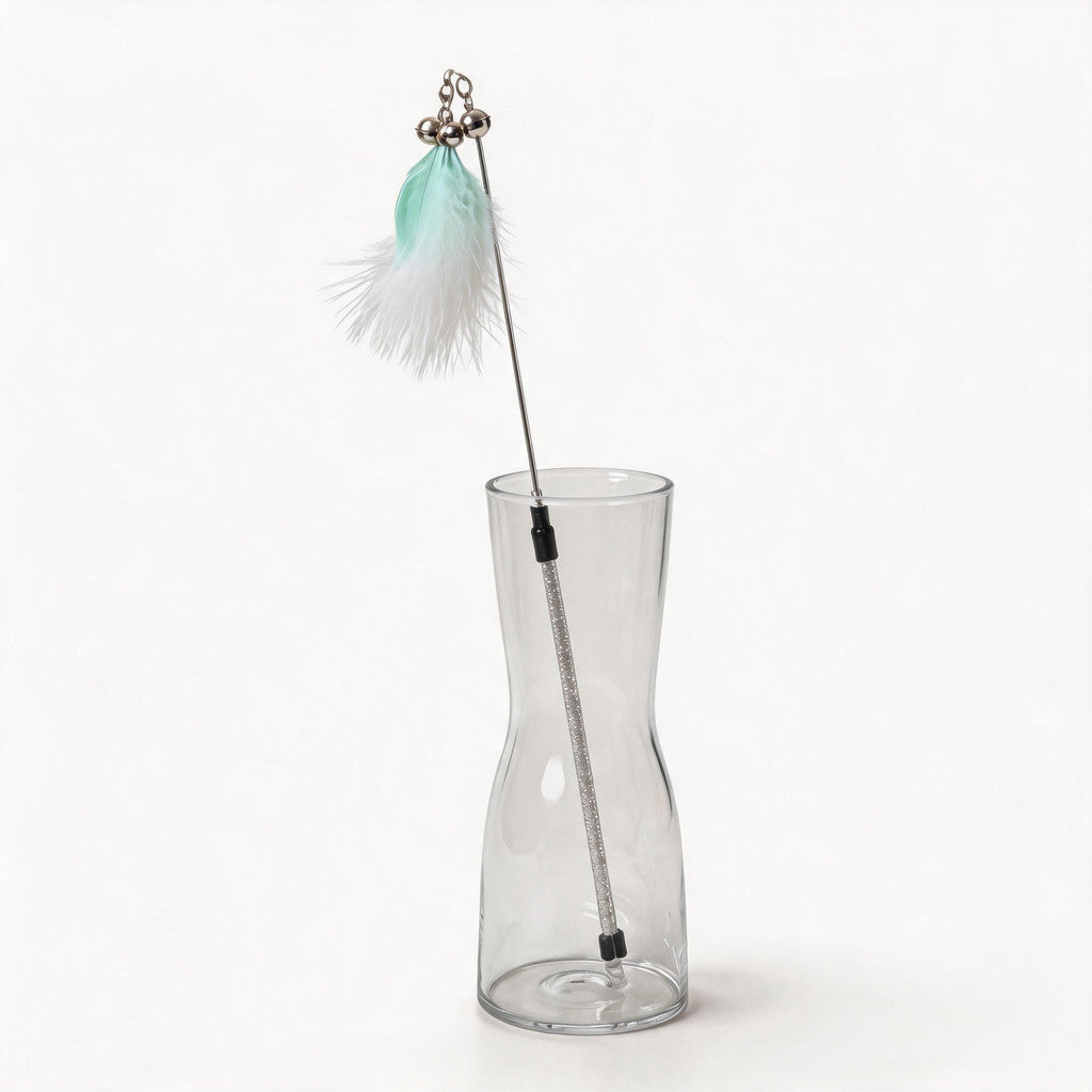 FUREVER365 TM-01 Colorful Rabbit Fur Teaser - High-Elasticity Steel Wire Squeaky Bell Cat Wand Toy