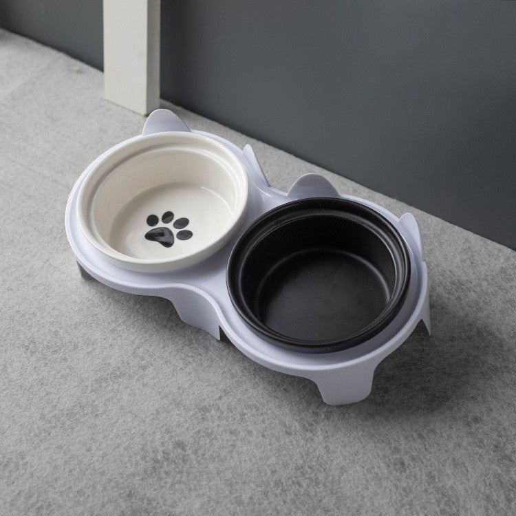 Ceramic Cat Bowl Elevated Tilted Neck Protection Pet Food Water Feeder Anti-Black Chin Mangkuk Kucing