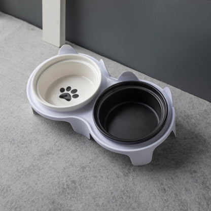 Ceramic Cat Bowl Elevated Tilted Neck Protection Pet Food Water Feeder Anti-Black Chin Mangkuk Kucing