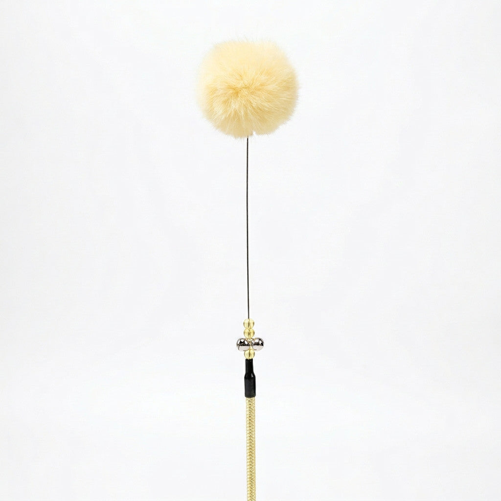 FUREVER365 TM-22 Rabbit Fur Ball Cat Teaser - Agile Short Wand High-Elasticity Steel Wire Toy