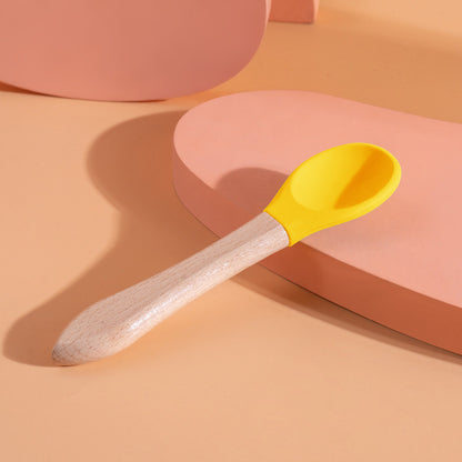 Silicone Pet Canned Food Spoon Wooden Handle Cat Dog Wet Food Feeder Scraper Scoop Food Grade Sudu