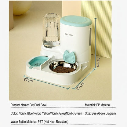 2-in-1 Automatic Pet Feeder Water Dispenser Set Integrated Cat Dog Food Bowl Gravity Waterer Bekas Makan