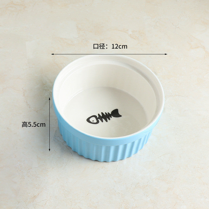Elevated Ceramic Double Cat Bowl with Metal Stand 15° Tilted Neck Protection Anti-Vomiting Pet Feeder