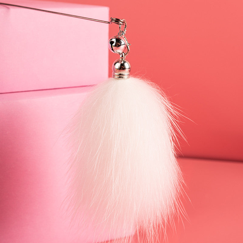 FUREVER365 HM-05 Macaron Fox Fur Ball Cat Teaser - Solid Wood Wand Elastic Rope Interactive Toy