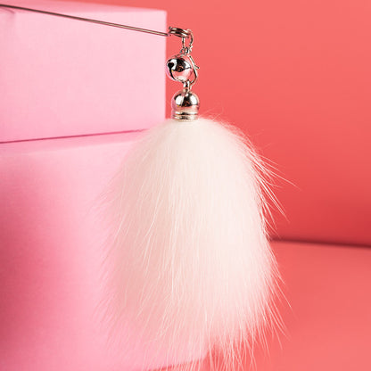 FUREVER365 HM-05 Macaron Fox Fur Ball Cat Teaser - Solid Wood Wand Elastic Rope Interactive Toy