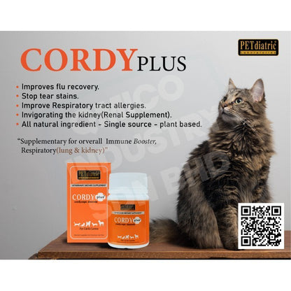 Cordyplus 30 for Dogs and Cats. 30 Tablets - Flu Supplement - Tears stain control - Renal Care