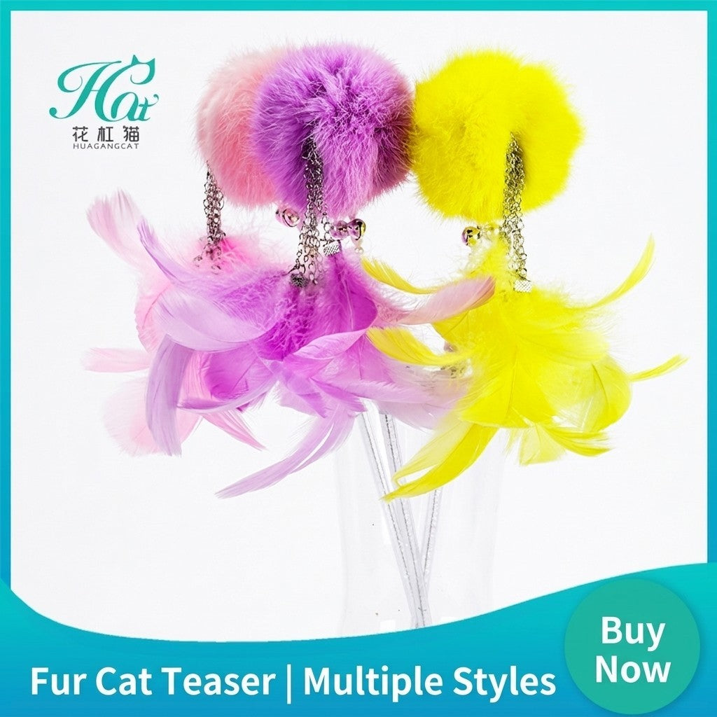 FUREVER365 TM-20 Fairy Wand Cat Teaser - Crystal Tube Handle Colorful Feather Tassel & Bell Toy