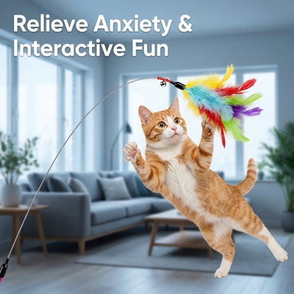 FUREVER365 YM-03 Feather Cat Teaser - High-Elasticity Steel Wire Bite-Resistant Interactive Wand Toy