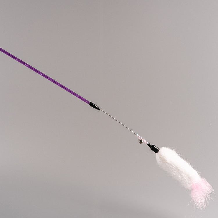 FUREVER365 TM-01 Colorful Rabbit Fur Teaser - High-Elasticity Steel Wire Squeaky Bell Cat Wand Toy