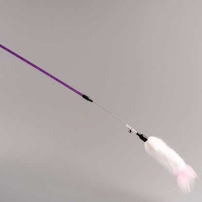FUREVER365 TM-01 Colorful Rabbit Fur Teaser - High-Elasticity Steel Wire Squeaky Bell Cat Wand Toy