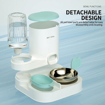 2-in-1 Automatic Pet Feeder Water Dispenser Set Integrated Cat Dog Food Bowl Gravity Waterer Bekas Makan