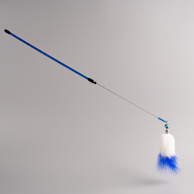 FUREVER365 TM-01 Colorful Rabbit Fur Teaser - High-Elasticity Steel Wire Squeaky Bell Cat Wand Toy