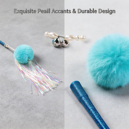 FUREVER365 TM-08 Rabbit Fur Ball & Tassel Cat Teaser - Durable PVC Wand Bouncing Elastic Toy