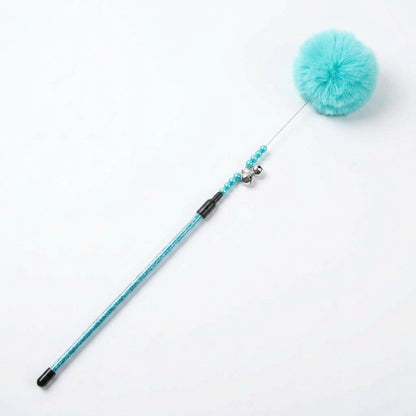 FUREVER365 TM-02Rabbit Fur Ball Cat Teaser - Extra Long Wand High-Elasticity Steel Wire Bouncing Toy
